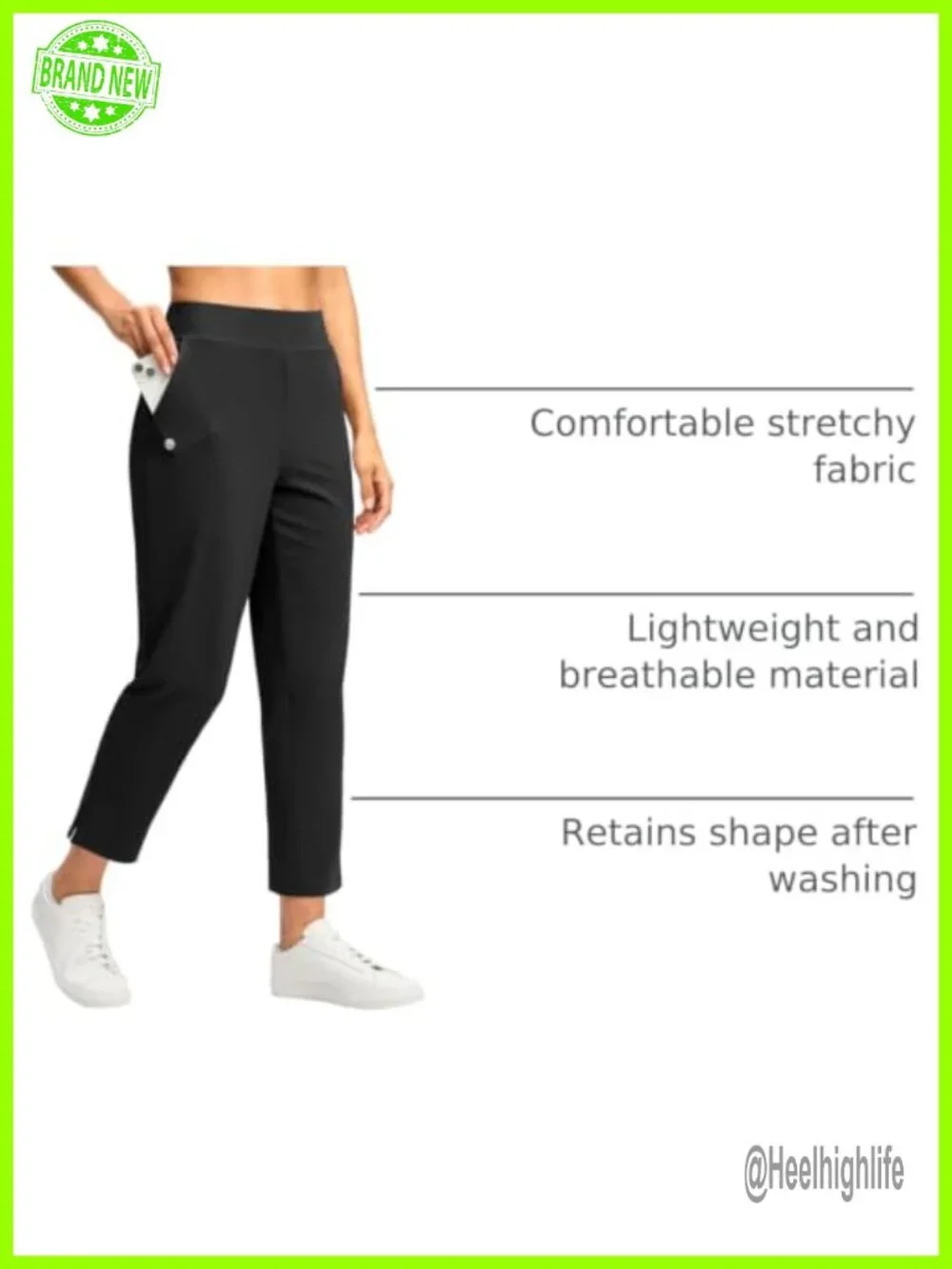 Women's Golf Pants Ankle 7/8 Stretchy Travel Pants Inner Drawstring 3 Pockets